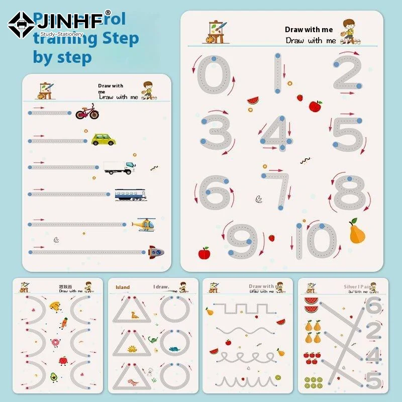 32 Pages Writing Drawing Educational Picture Books Toddler Pen Control Training Workbook Baby Magical Tracing Practice Copybook