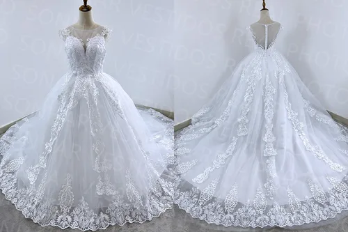 Imagen 2 del producto Gryffon-Vestido De Novia De encaje con cuello en V, traje De boda Sexy De lujo con tren, Vestido De baile con cordones, talla grande, 2021