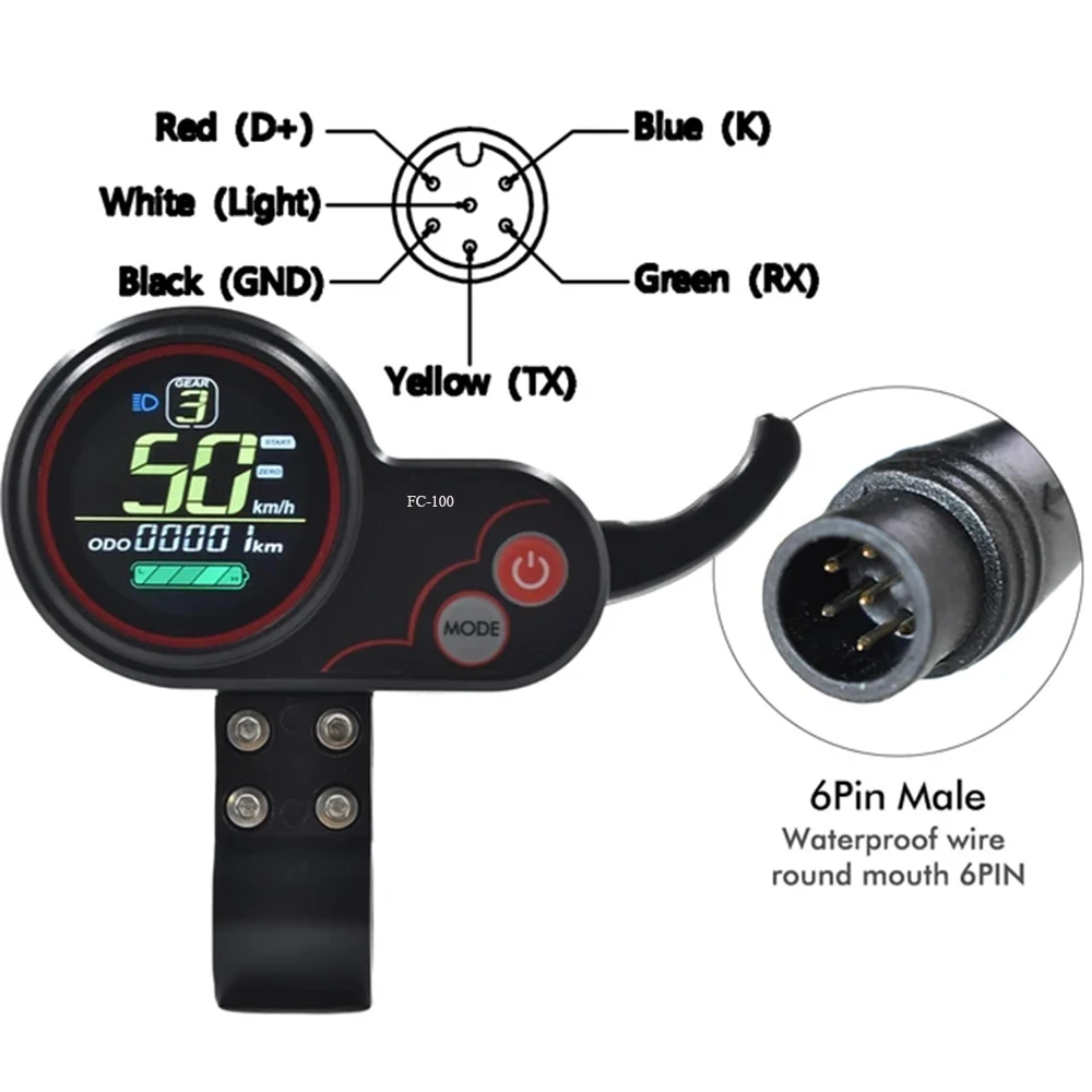 24V 36V 48V 60V LH-100 6PIN Male  Electric Bike Bicycle Scooter E-bike Display Thumb Throttle 2 in 1 Dashboard Control Panel