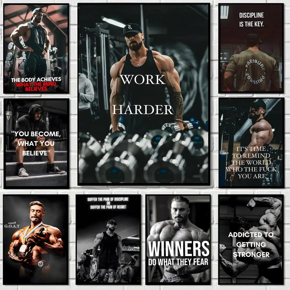 C-Chris Bumstead Fitness Quotes Poster Self-adhesive Decal Living Room Bedroom Party Bar Decor Moisture-proof Fade-resistant
