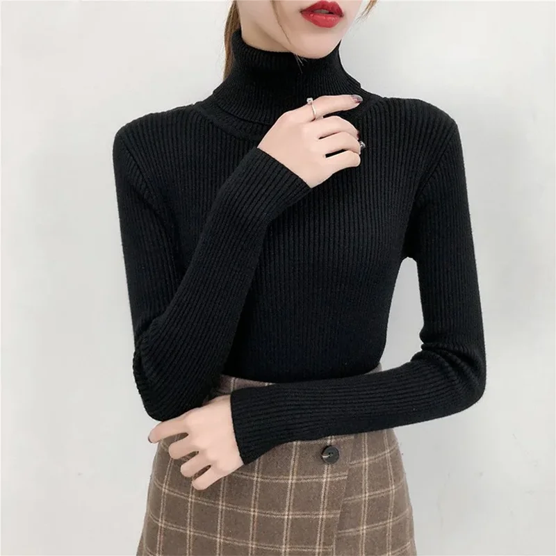 Pull tricoté à col roulé pour femme, haut Slim à manches longues, chemises décontractées, doux et chaud, vêtements Y2K, hiver 2024