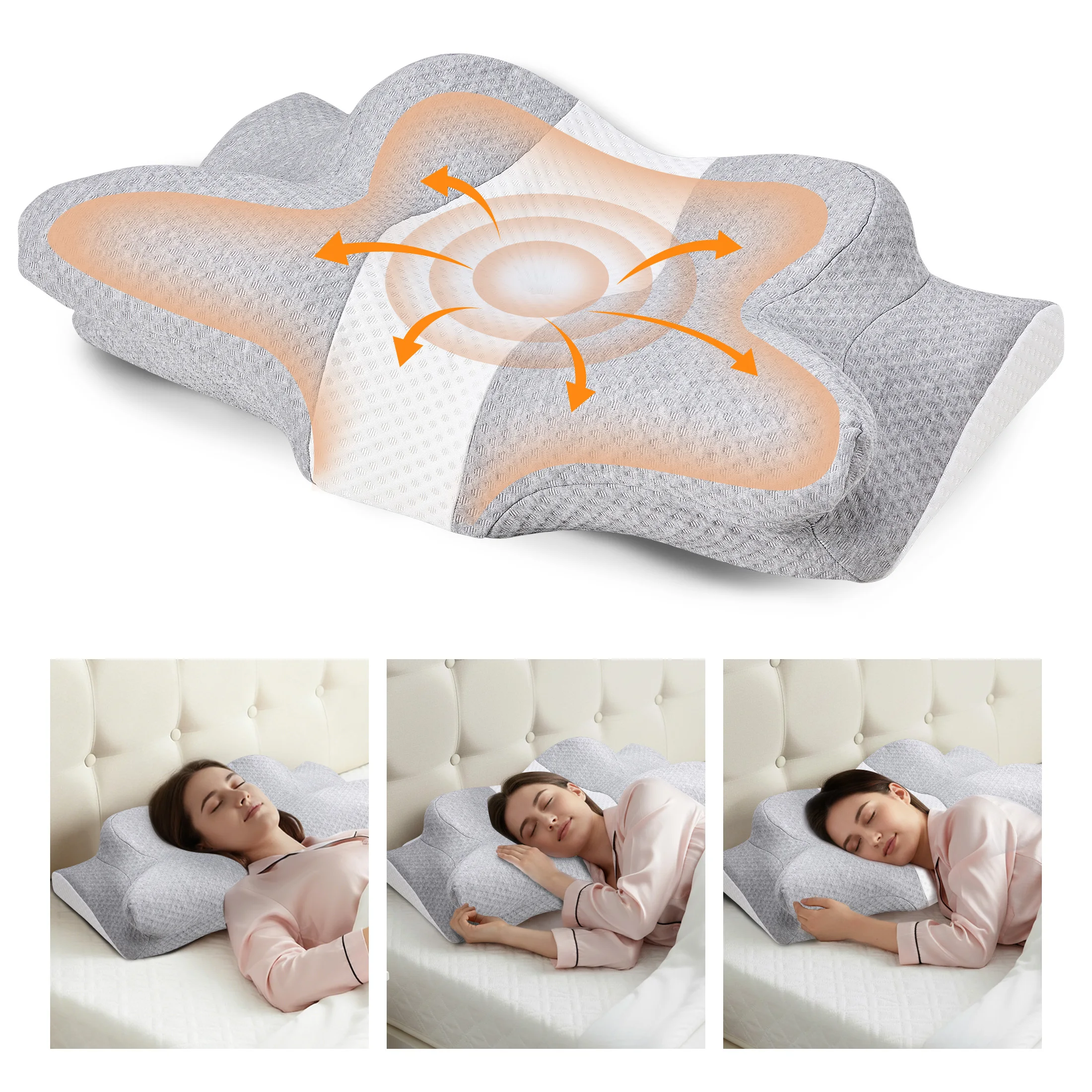 MCQ Ergonomic Side Sleeper Pillow Memory Foam Cooling Breathable Cover Cervical Pillow Contour Support Removable Washable Cover for Bed Sleeping Home Bedroom