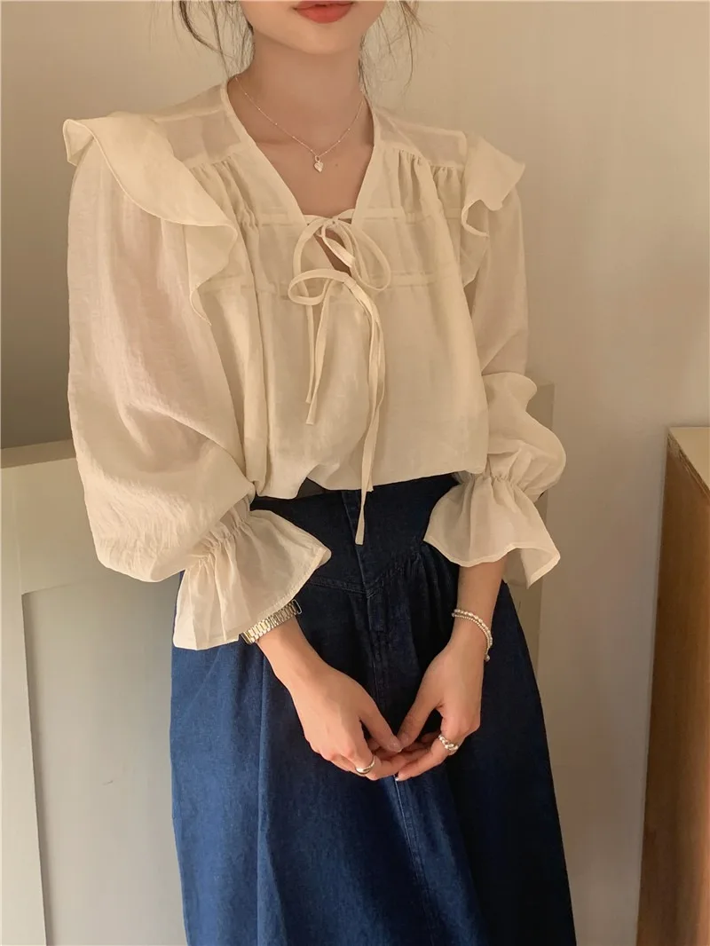 

Summer Women Blouse Spring Shirt Female Woman Blouse Maxi Blusas Chiffon Casual Elegant Vintage Long Sleeve Oversize Loose White