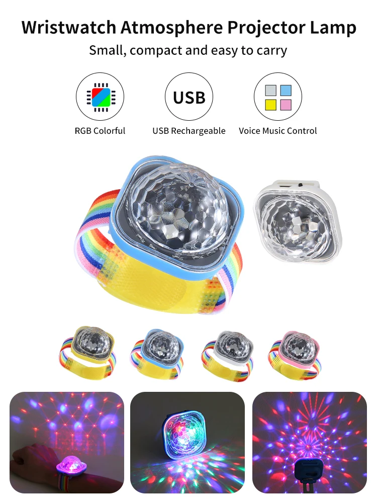 Nachtlampje Disco Night Light LED Colorful Sound Control Lamp Disco Wearable Wrist Watch Ambient Lamp for Disco KTV Party Bar