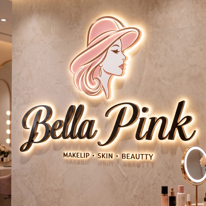 Custom 3D LED Backlit Letters Rose Gold Metal Illuminated Logo Sign Wedding Bridal Shop Reception Wall Brand Signage