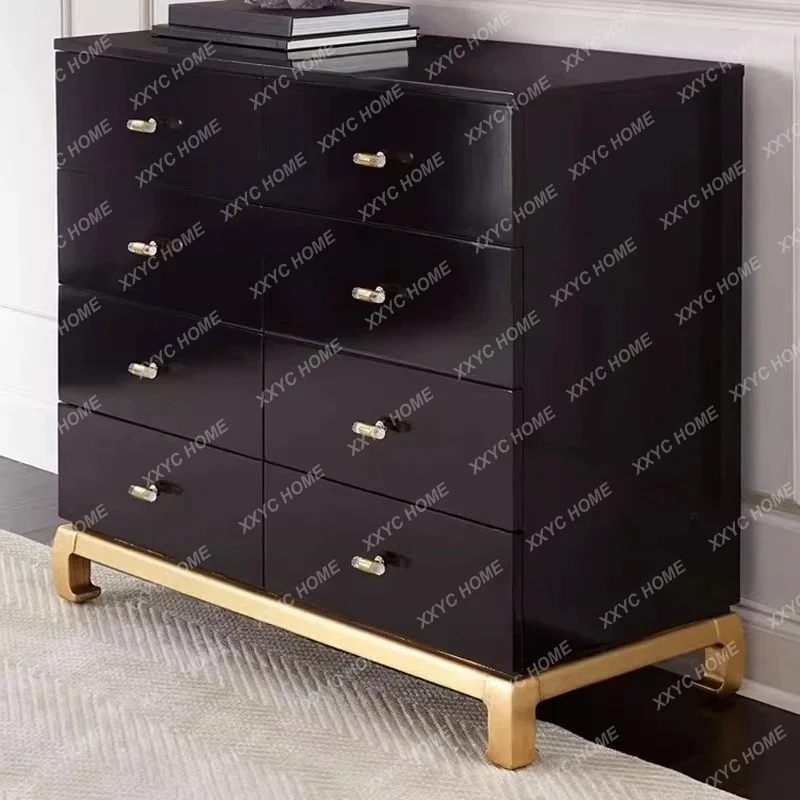New Chinese classical black locker, eight-bucket cabinet, master bedroom solid wood storage cabinet