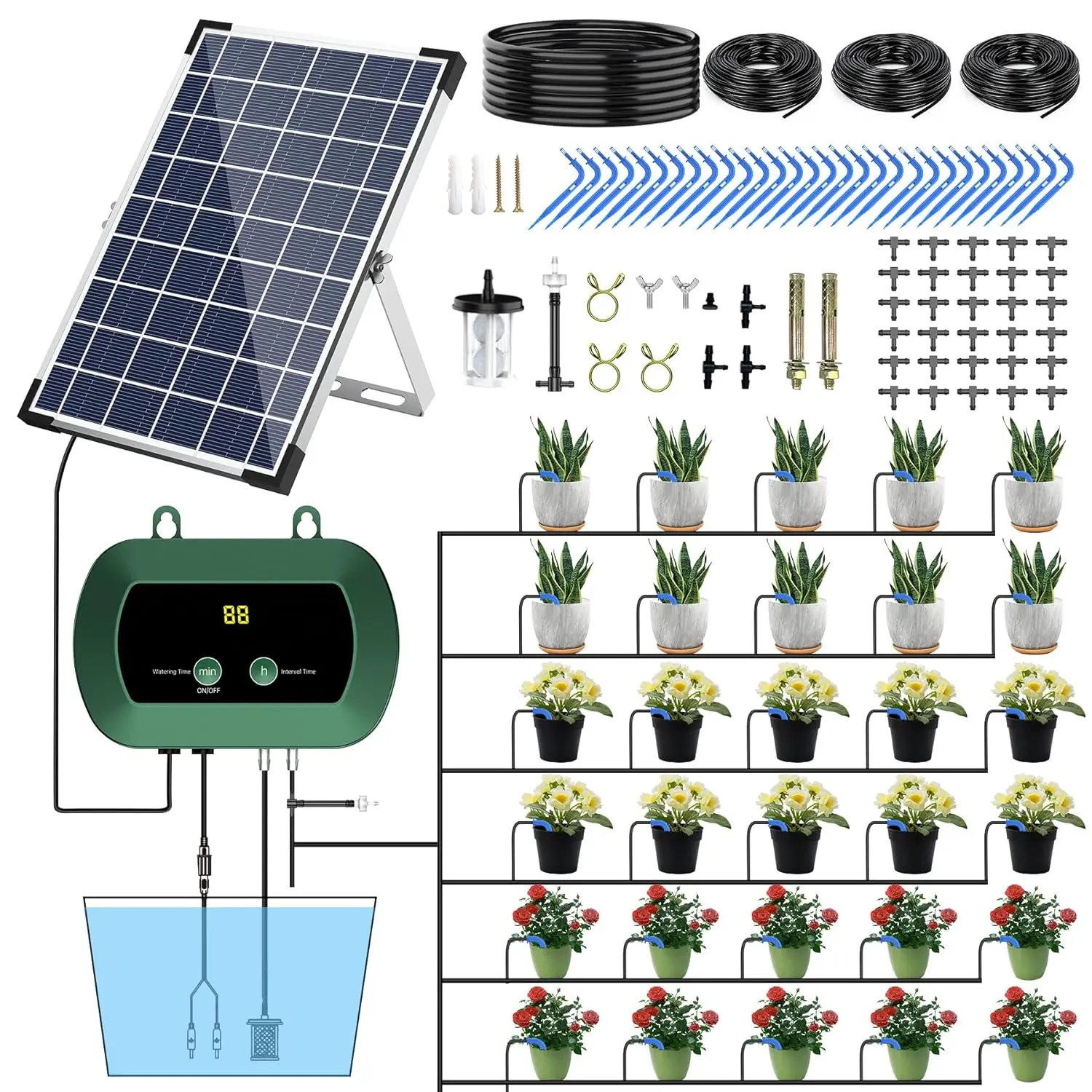 Drip Irrigation Kit Solar Drip System Automatic Watering System for Potted Plants (5W)