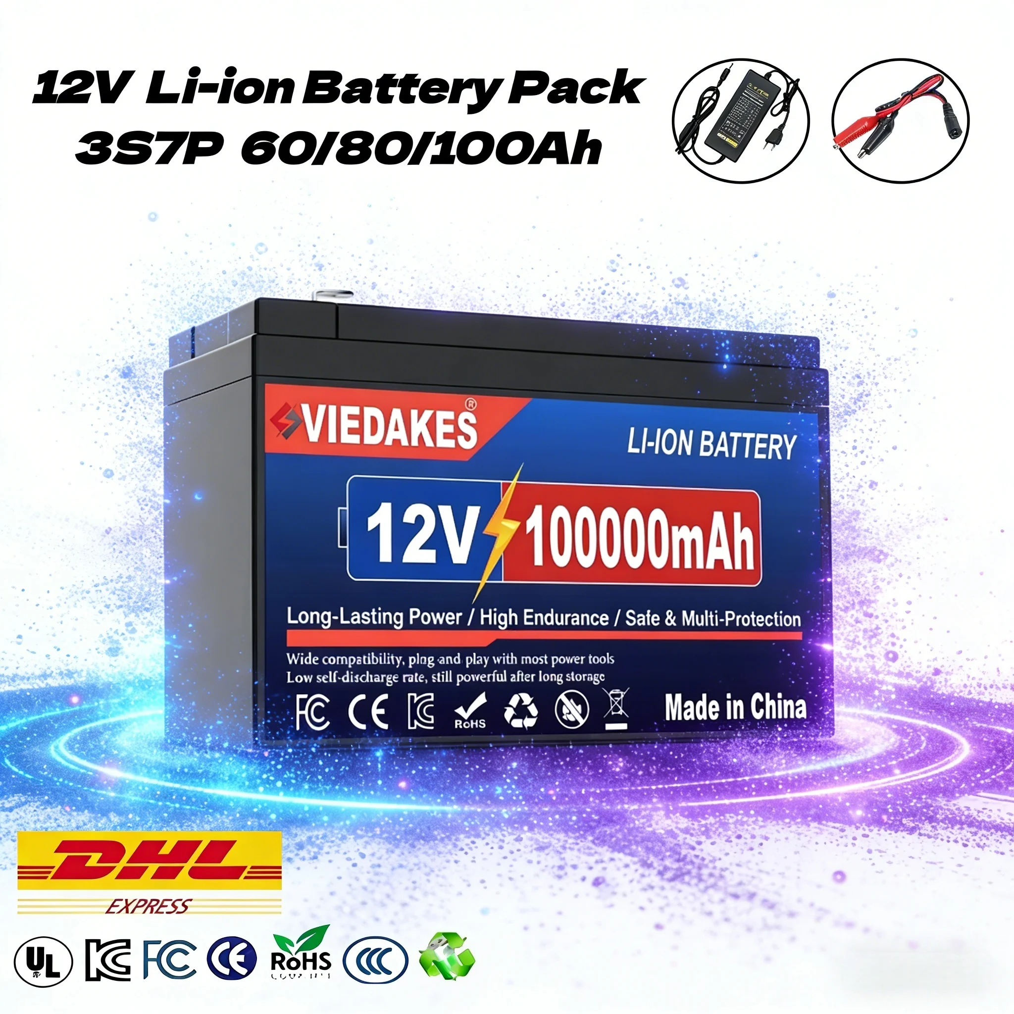 

VIEDAKES 12V 10500mAh Rechargeable Deep Cycle Battery with BMS for Marine Trolling Motor Solar