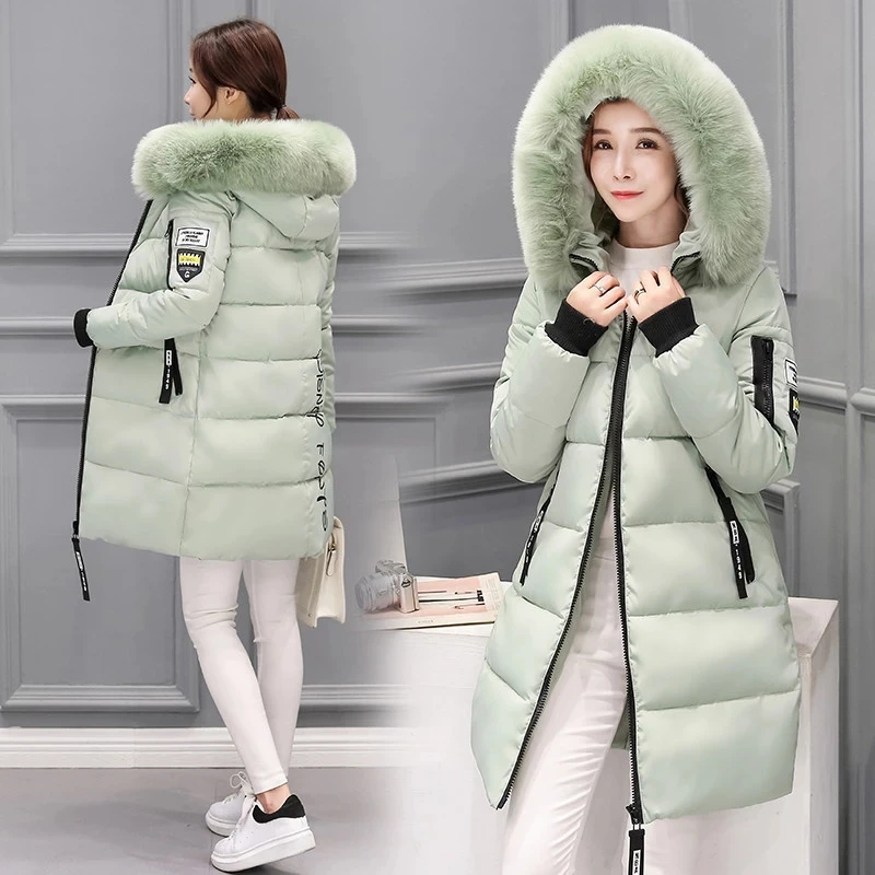 2023 Women Winter Jacket Parka Big Fur Collar Hooded Thick Warm Long Female Coat Casual Outwear Down Cotton Jacket Parkas