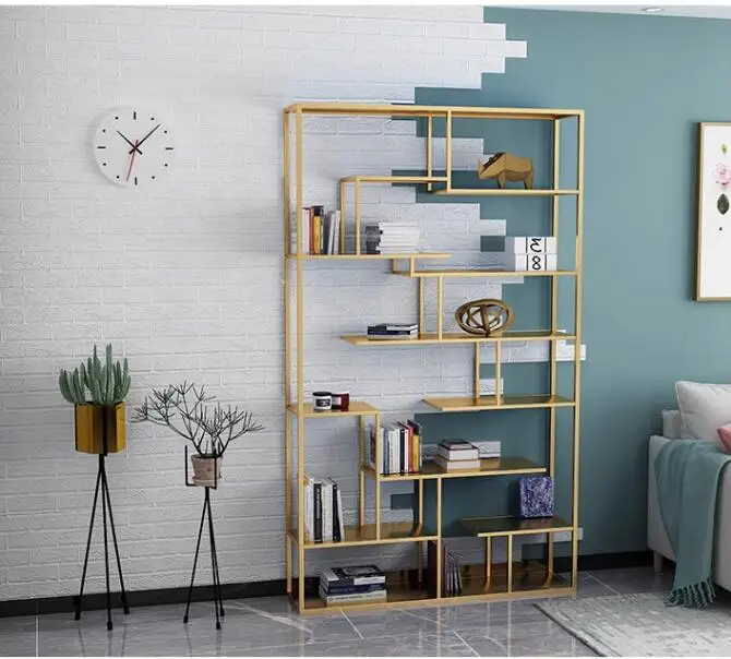 Living room partition shelving Floor to floor multilayer metal antique display shelf Office storage