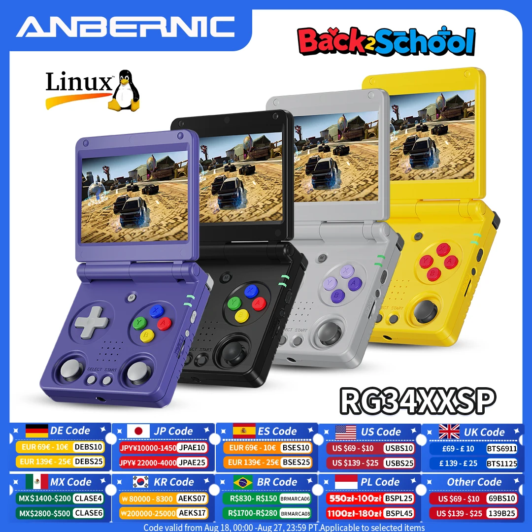 ANBERNIC RG34XXSP وحدة تحكم محمولة قابلة للطي بشاشة 3.4 بوصة IPS Linux 64 بت 64G 5000+ ألعاب تدعم بث مخرج تلفزيون 5G WIFI HD-MI