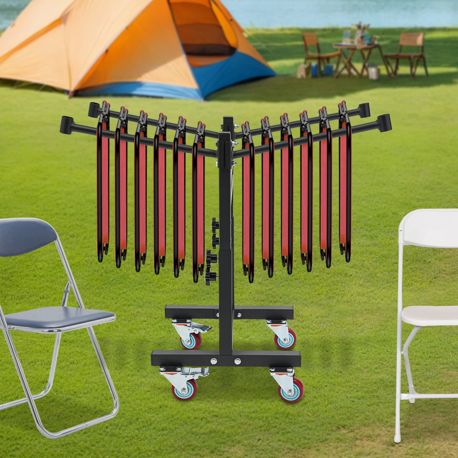 Folding Chair Rack 200Lbs Heavy Duty Folding Chair Storage Rack with 2 Lockable Wheels Hold up to 12 Folding Chairs for Schools
