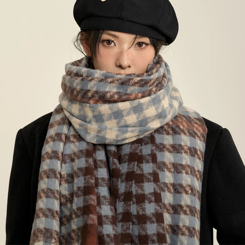 

Houndstooth Imitation Cashmere Scarf Warm Neck Thickening Shawl Men Women Autumn Winter Popular Tassel Scarves