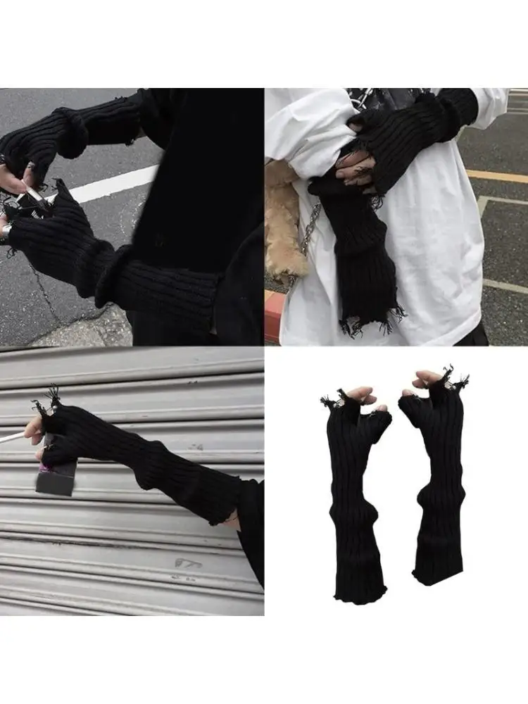 

652F Рваные перчатки унисекс Трикотажные перчатки без пальцев Гибкая нарукавная одежда Зимний аксессуар