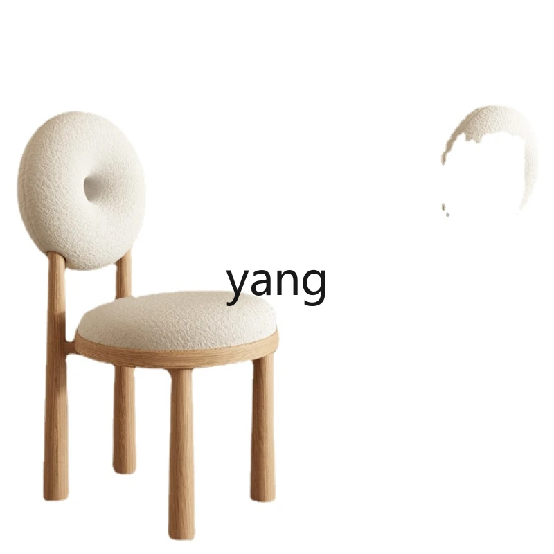 Yjq Cream Style Solid Wood Lambswool Dining Chair Modern Living Room Home Design Donut Chair