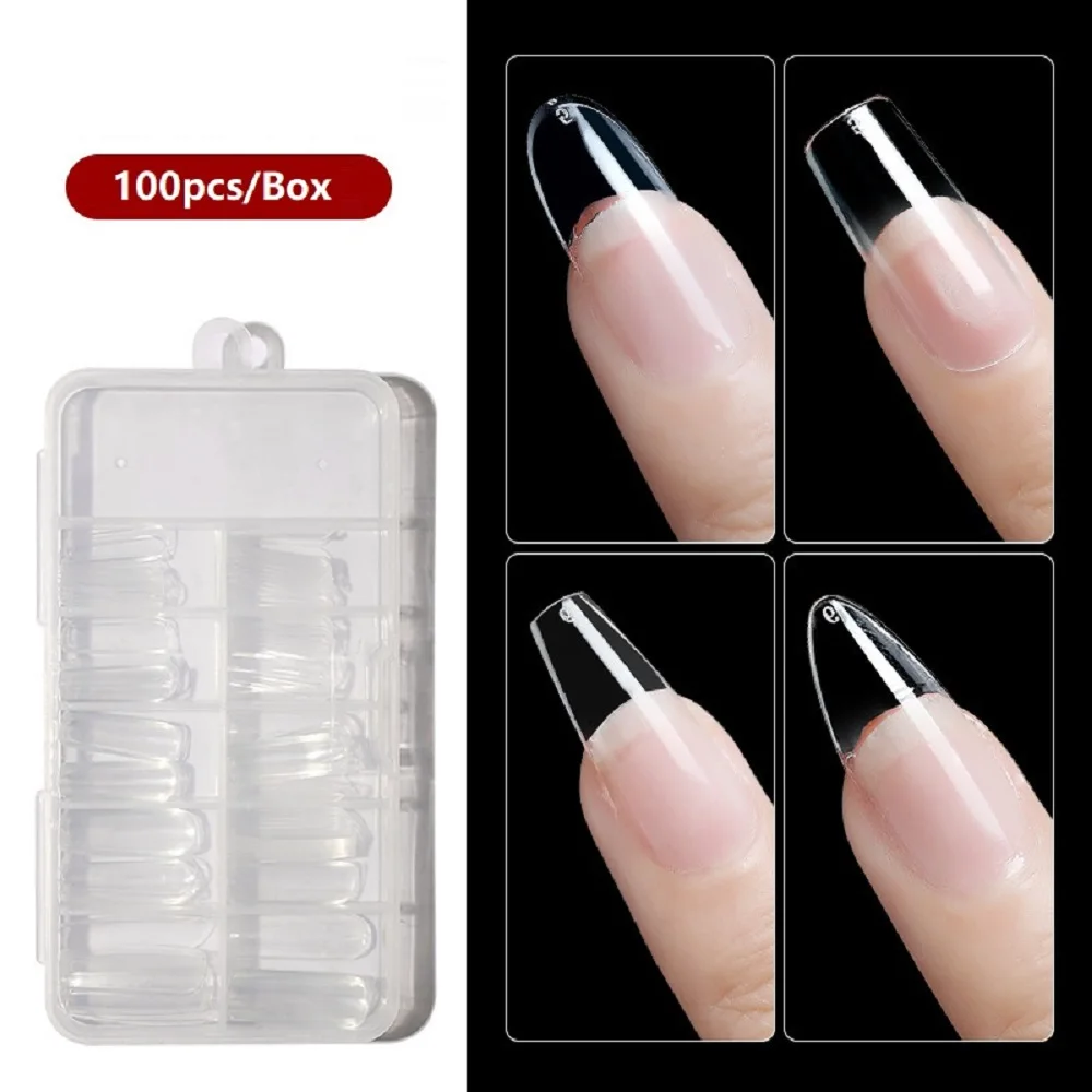 

100pcs/Set Nail Art Press On False Nails French Nail Tips Nails Extension System Full Cover Artificial Nails Clear Faux Ongles