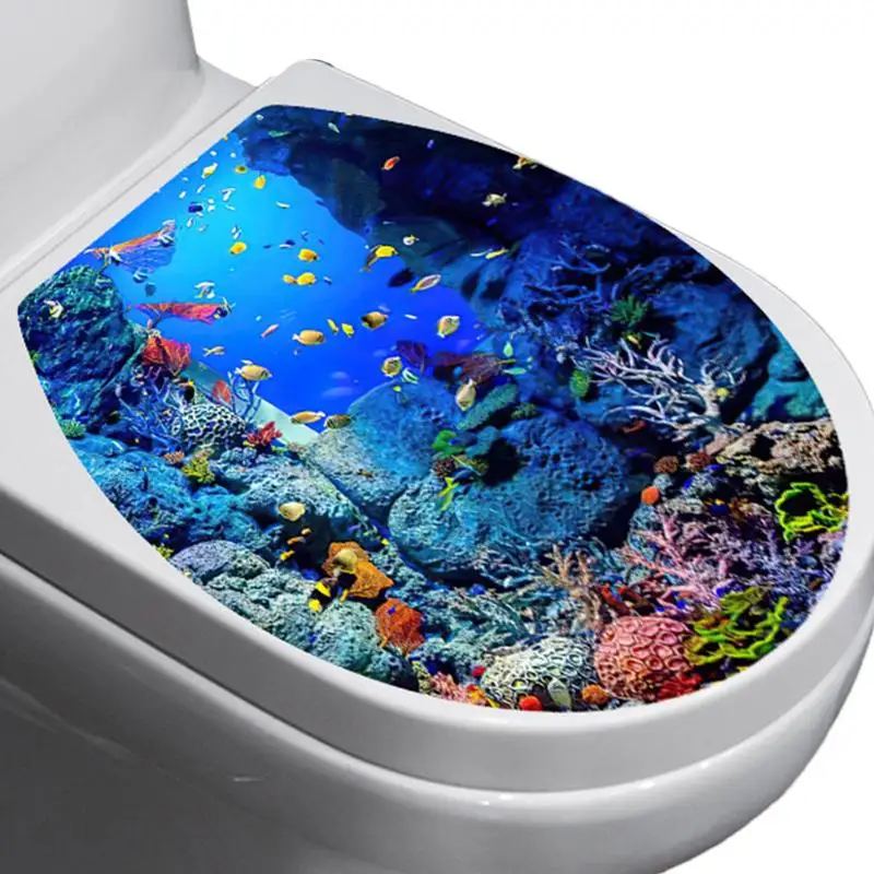 Toilet Lid Decals Self-Adhesive Sea Theme Wall Stickers & Murals Smooth Surfaces Toilet Decal Bathroom Decals For Toilet Seat