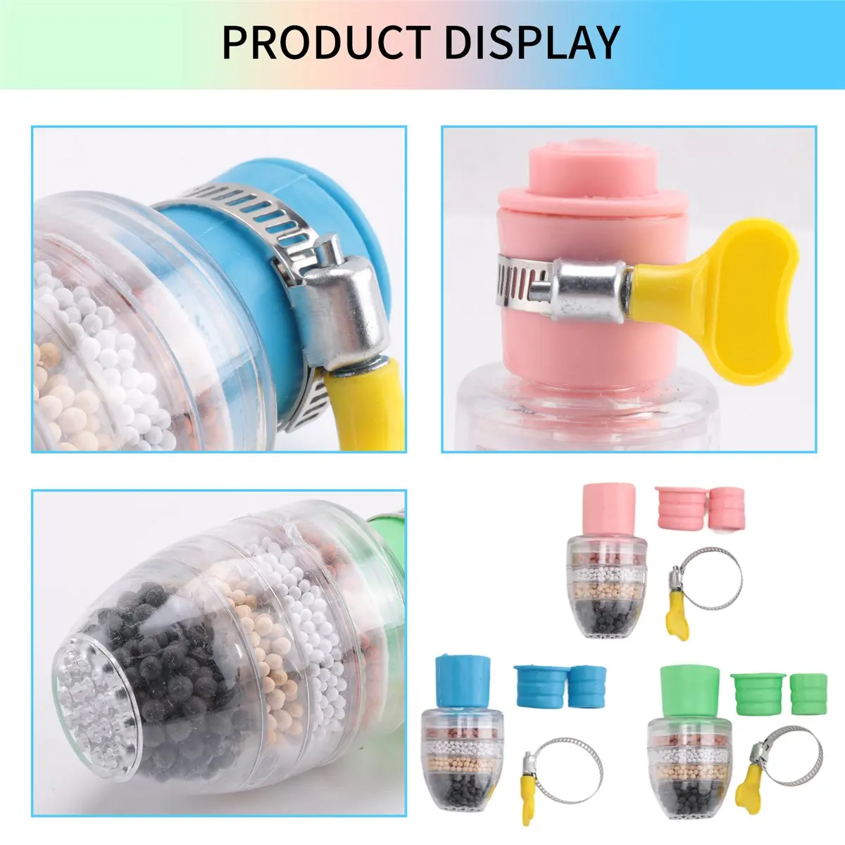 wilwill 3Pcs Home Kitchen Water Softener Fluoride with Filtration Cartridge Faucet Purifier Faucet Tap Water Purifier Filter
