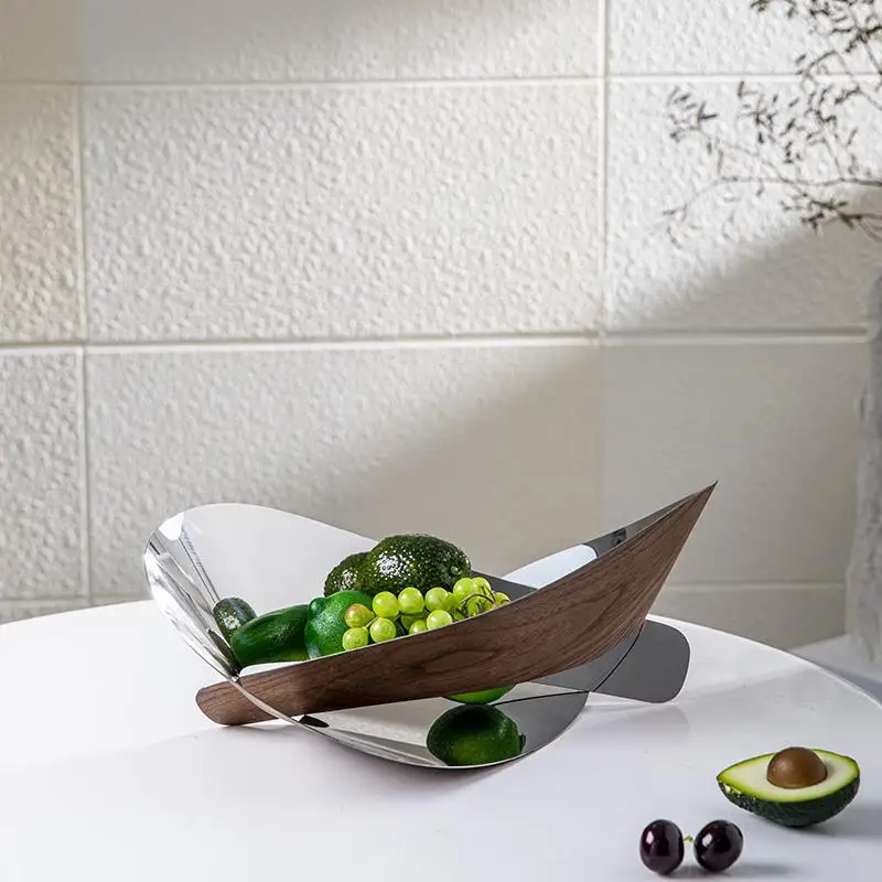 48cm Stainless steel Fruit Dish Geometric Shape Drain Fruit Basket Container for Kitchen Counter Table Centerpiece Home Decor