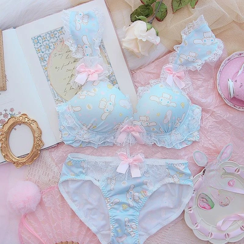 Cute jade cinnamon dog underwear girl soft heart cute sweet lace small chest gathering thickened no steel ring bra set