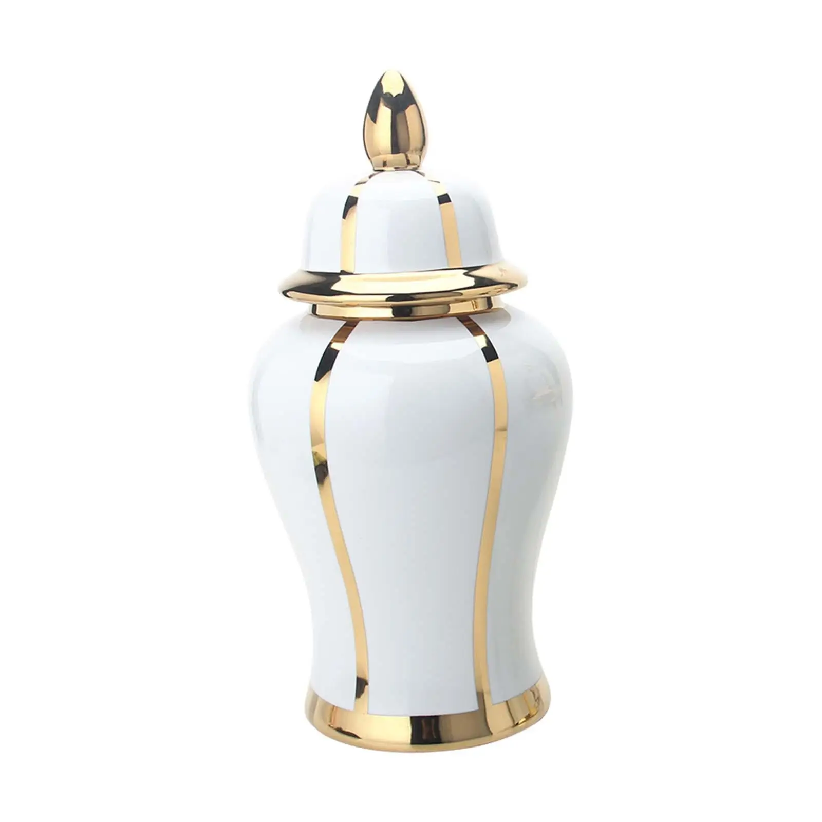 Handsome Ceramic Ginger Jar Vase with Lid White Temple Jar Accent for Bathroom Shelf Kitchen Storage Decor