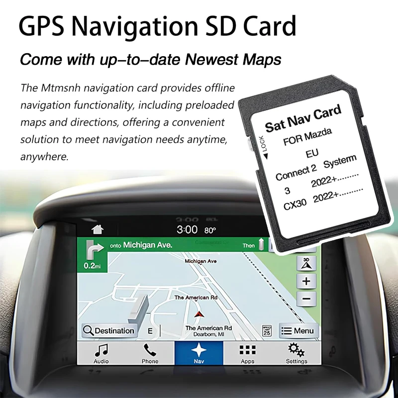 Latest 2024 Update Europe Turkey Maps Sat Navi 32GB for Mazda 3/CX30 2022+ Car Connect2 System Navigation GPS SD Card