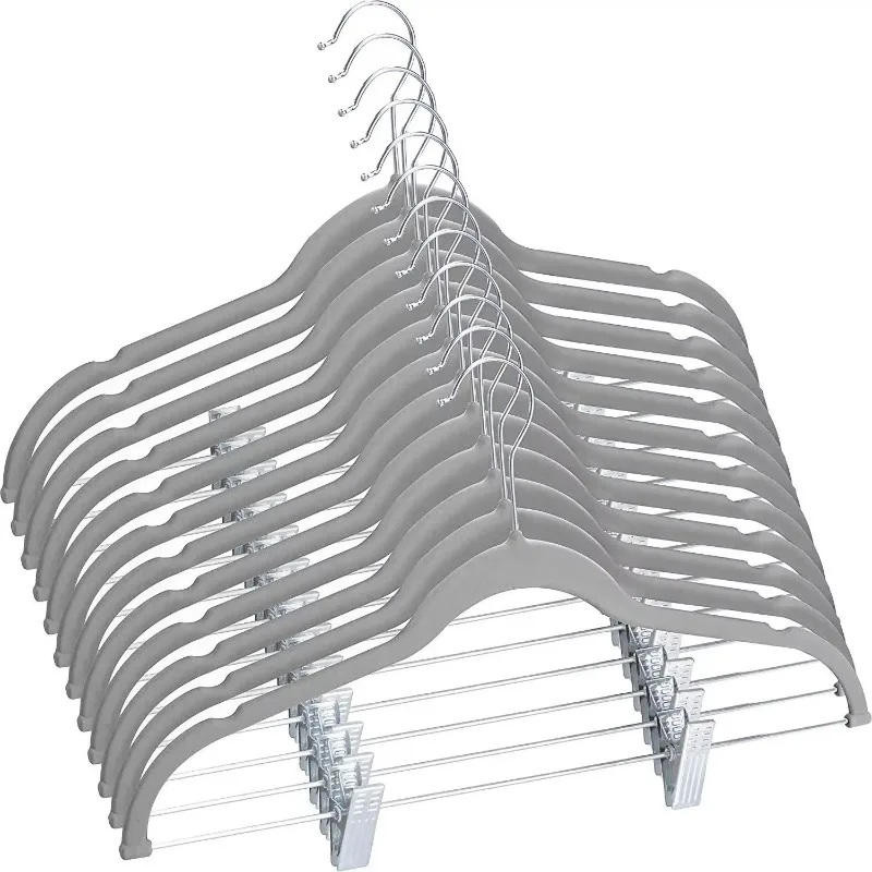 

Wholesale Custom 16.5 Inch Clothes Velvet Hanger With Clips Black Use for Skirt Clothes Hanger Pants Hanger Ultra Thin No Slip