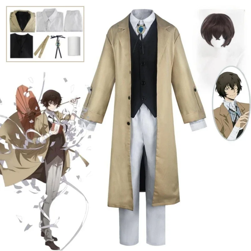 

Anime Bungo Stray Dogs Dazai Osamu Cosplay Costume Jacket Long Coat Halloween Christmas Uniform Windbreaker Clothing