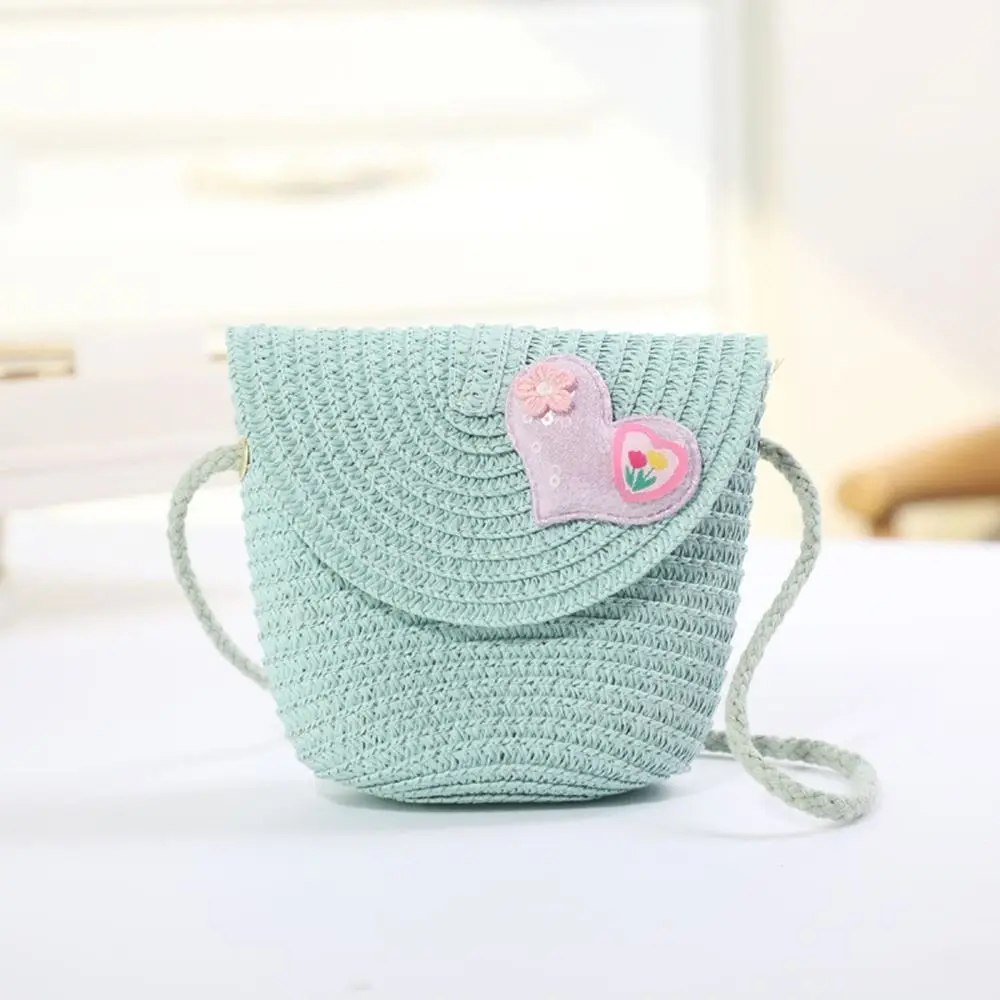 Bolso de playa de paja para niños, bolsa cruzada con patrón de corazón lindo, bolso informal, regalos de cumpleaños