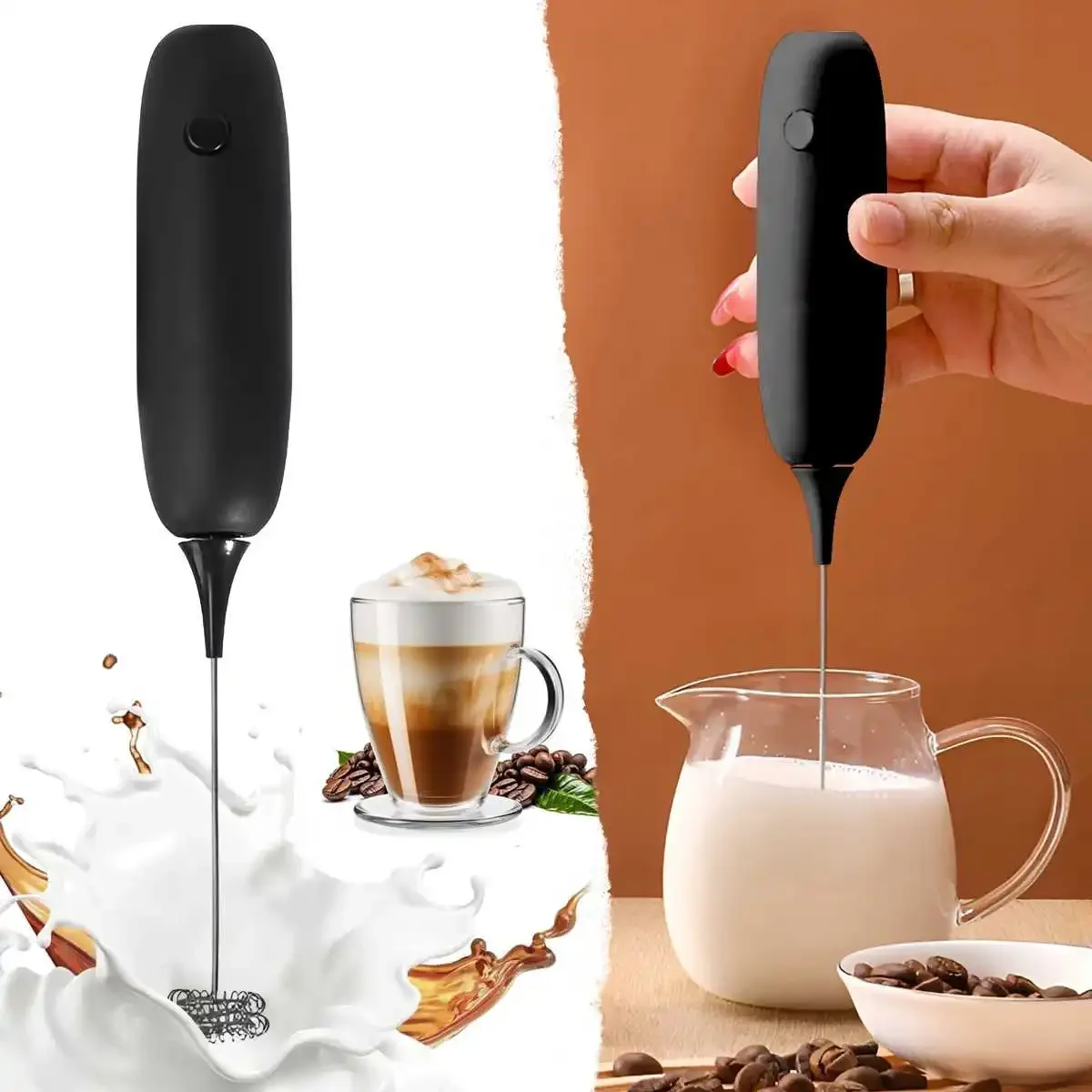 Espumador de leche eléctrico de mano de acero inoxidable, batidor de crema (no requiere pilas AA), Espumador de café y bebidas, regalo Ideal, 1 ud.