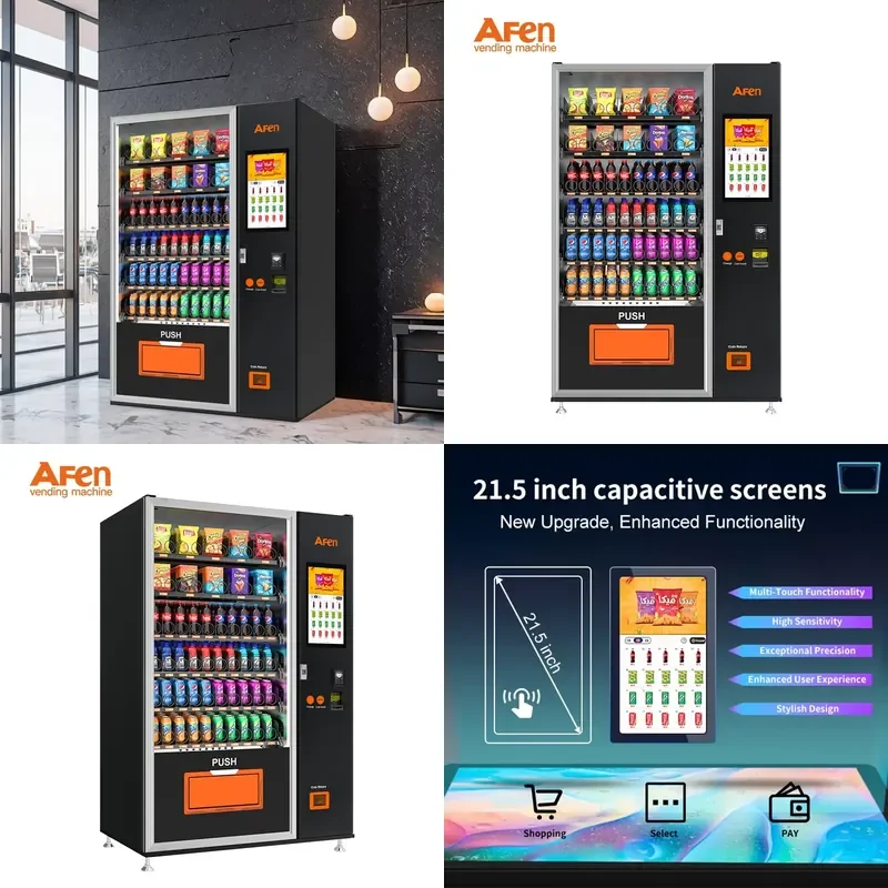 for AFEN Wholesale Large Touch Screen QR Code Coin Credit Card Payment Vending Machine for Beverage and Snack Business Ideas