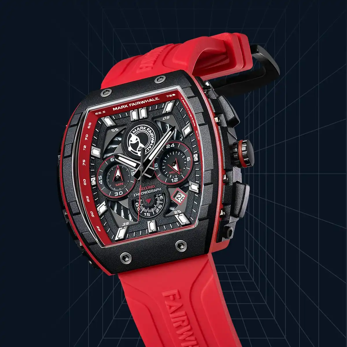 

Mark Fairwhale Luxury BIG-Size Tonneau Men's WristWatch Waterproof Luminous Date Display For Sport Quartz montre luxe