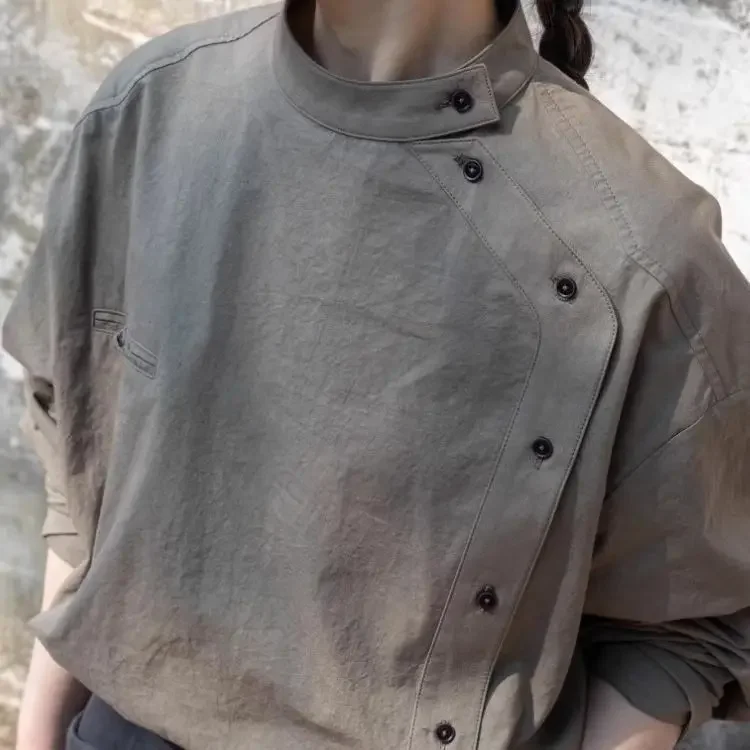 Autumn Winter Button Loose Shirt Women 2025 New Oblique Outfit Unique Elegant Y2K Lady Top Female Clothes Beautiful Chic Blouse