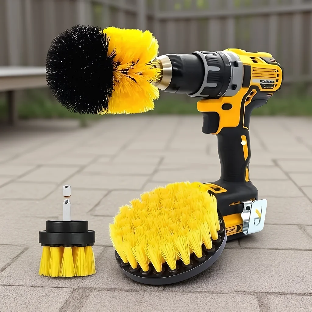 

Multifunctional Electric Scrubber Cleaning Kit, Yellow & Black, Stainless Steel Shaft, Household & Automatic Cleaning Tools