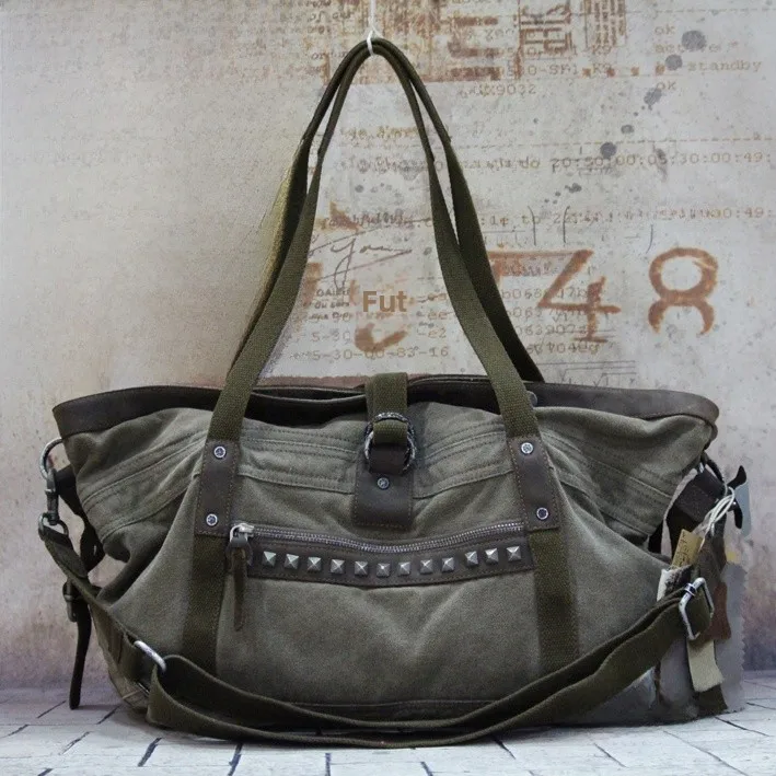 

Unisex Canvas Tote Bag Crossbody Handbag Casual Vintage Leather Zipper Large Soft Cotton Single Shoulder Bag for Youth