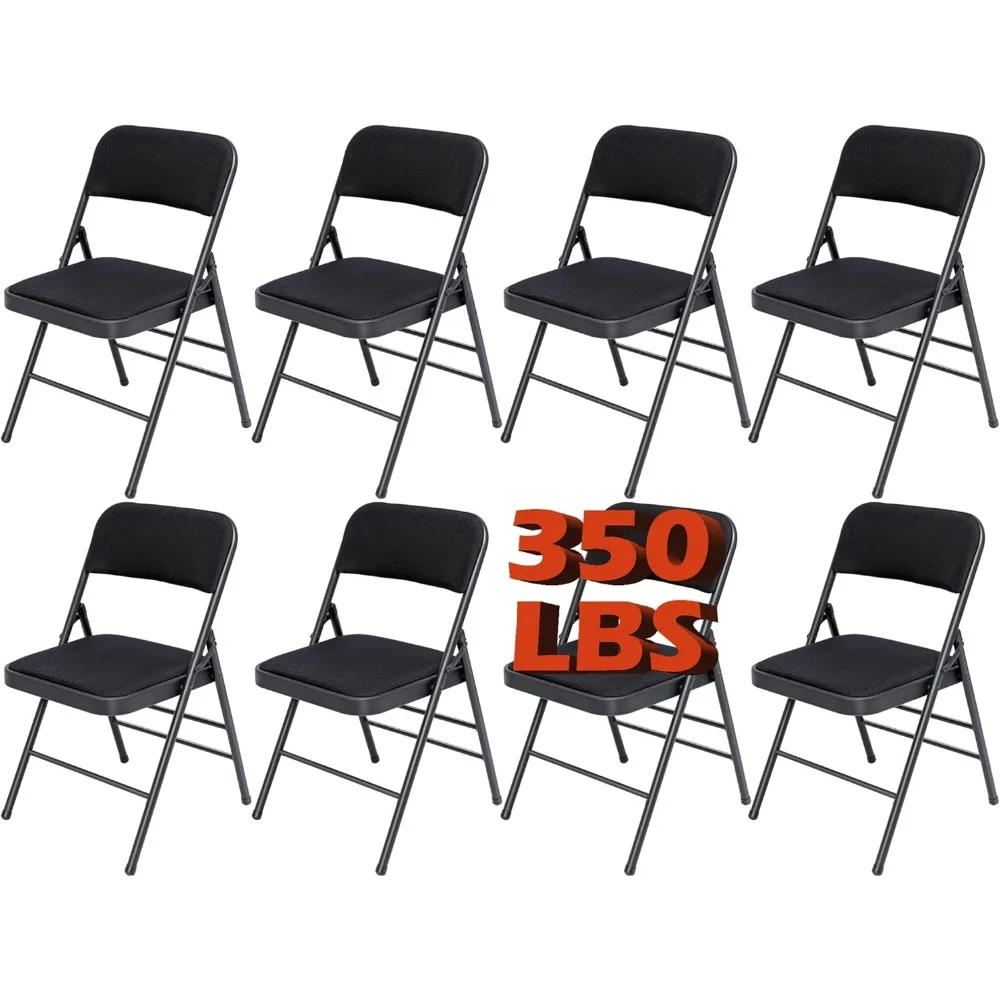 

8 Pack Black Folding Chairs, Fabric Dining Chair Set with Padded Cushion and Back, Portable Commercial Stackable Foldable Party