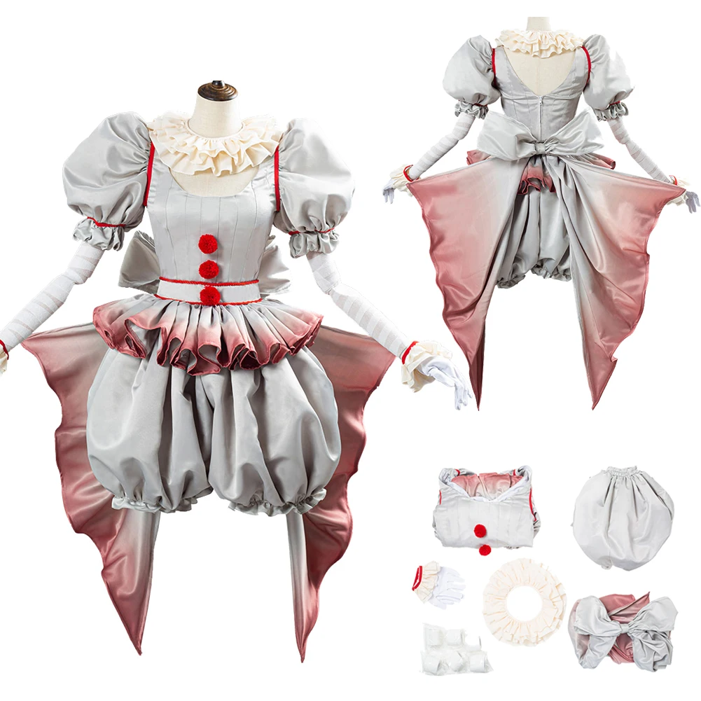 

Halloween Pennywise Cosplay Fantasia Costume HORROR Girl Collection Pumpkin Pants Disguise Women Adult Halloween Carnival Suit