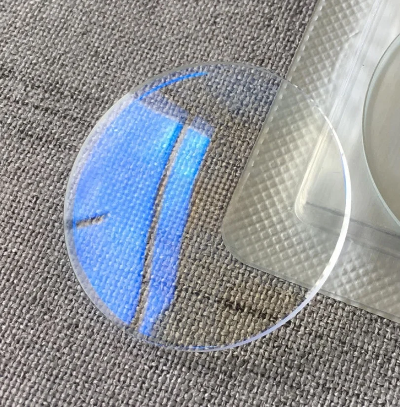 2.5mm Edge Thickness Double Domed Mineral Watch Crystal with Blue Hue Round Watch Glass 30mm to 38.5mm W6175