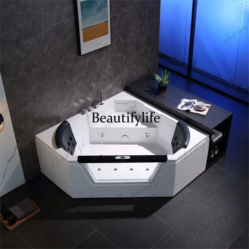 Triangular two-person spa whirlpool bathtub with 22 jets various styles and customizable for a comfortable massage colored light