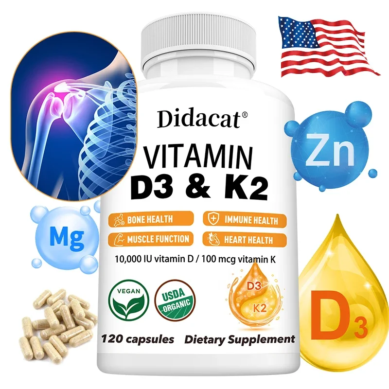 Vitamin D3 + K2 Supplement, Supports Joint, Bone and Immune Health, Non-GMO Formula, Easy-to-Swallow Vitamin D and K Complex