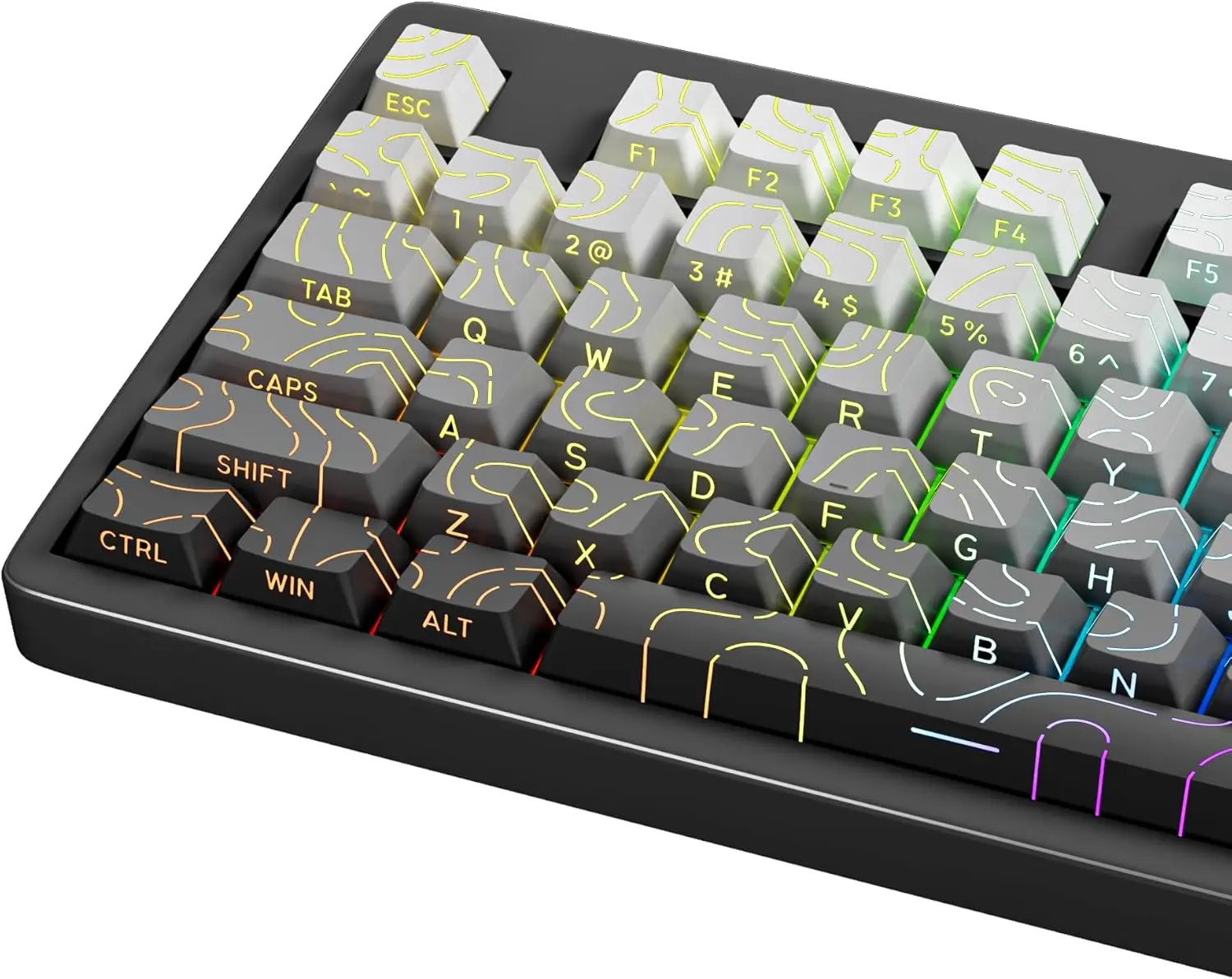 

133 Aesthetic Topographic PBT Keycaps, No Tearing, Never Fade & Non-Slip, Modern RGB Backlit Gray-to-Black Gradient Keycaps For