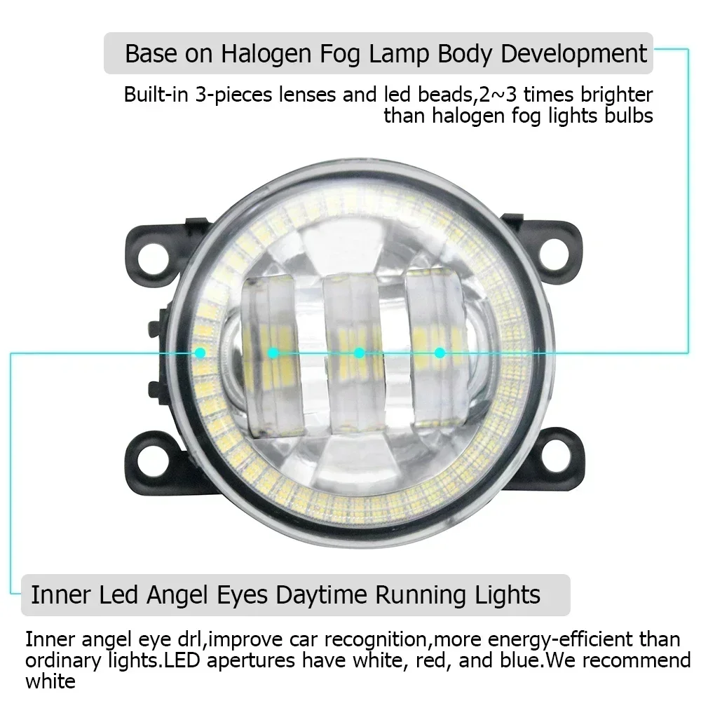 LED Fog Lights PTF for Citroen C4 Picasso, C4 Grand Picasso 2006-2013 Angel Eyes Rings DRL Daytime Running Light 30W with Lens - view 2