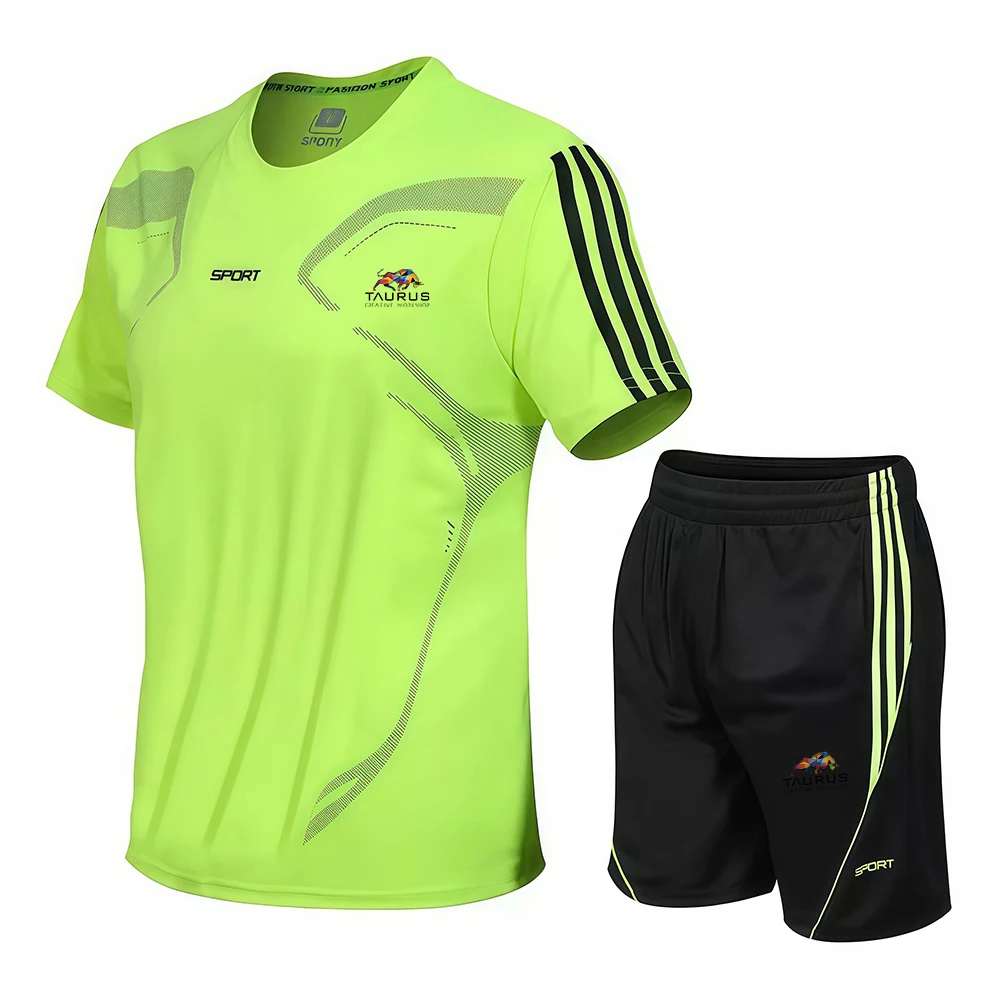 

New summer fitness sportswear for men, short-sleeved T-shirt and shorts two-piece set, breathable and quick-drying casual wear.