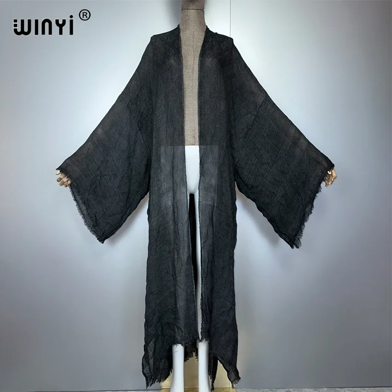 WINYI Women's Monochrome Cardigan Open-Front Caftan Dubai Style Abaya Muslim Holiday Party Dress Fashionable Luxury Middle East