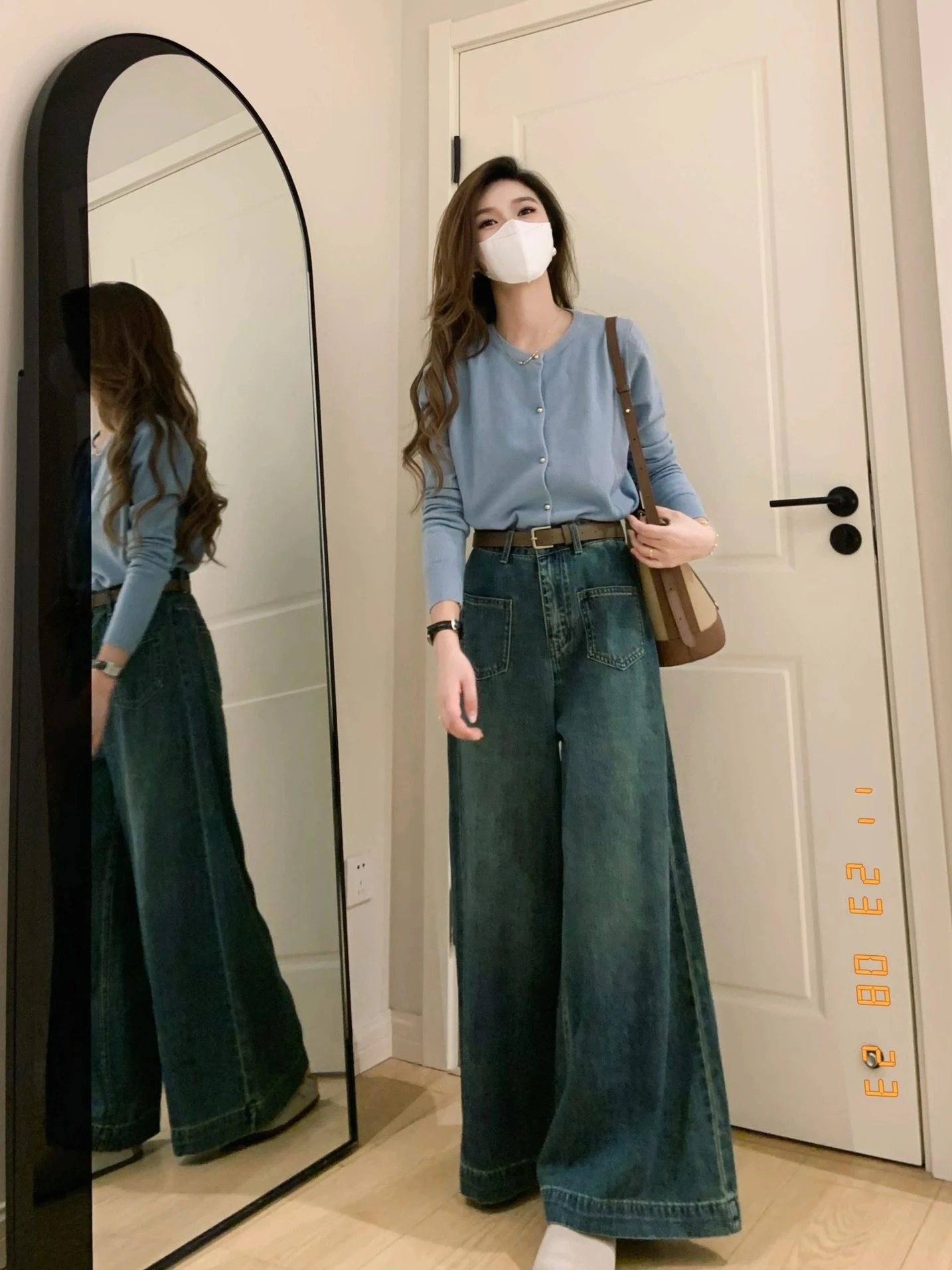 Denim-Jeans mit hoher Taille und weitem Bein für Damen, lockere Passform, Retro-Design, große Hose, Herbstfaion, Übergröße, gerades Bein, knöchellang...