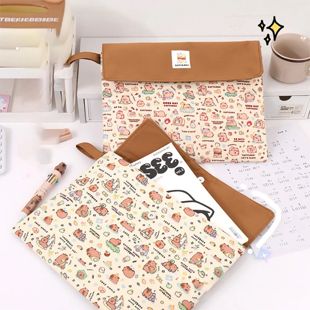 Washable Fabric Capybara Document Bag Durable Zipper Pouch Cartoon Paper Storage Bag Multifunction Large Capacity