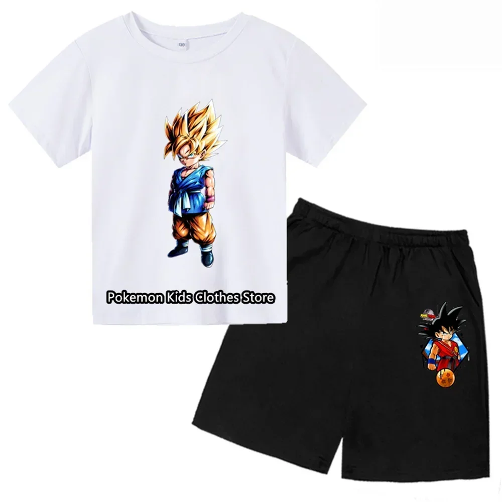 Children Tops Tee Anime Figures Son Goku Super Saiyan T-shirt Boys T-shirts set Children Clothes Summer Short Sleeve shorts