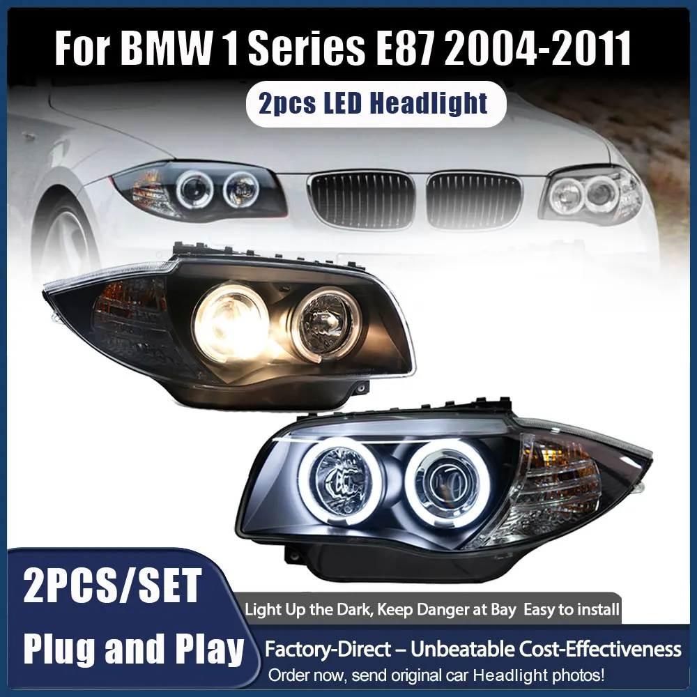 

Для BMW 1 серии E87 2004 2005 2006-2011 Angel Eye указатель поворота дневные ходовые огни светодиодные фары в сборе