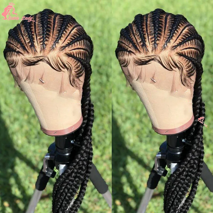 36Inch Synthetic Jumbo Braided Wig Blonde Double Dutch Box Braids Cornrow Braids Wig With Baby Hair Twist Braiding Wig For Women