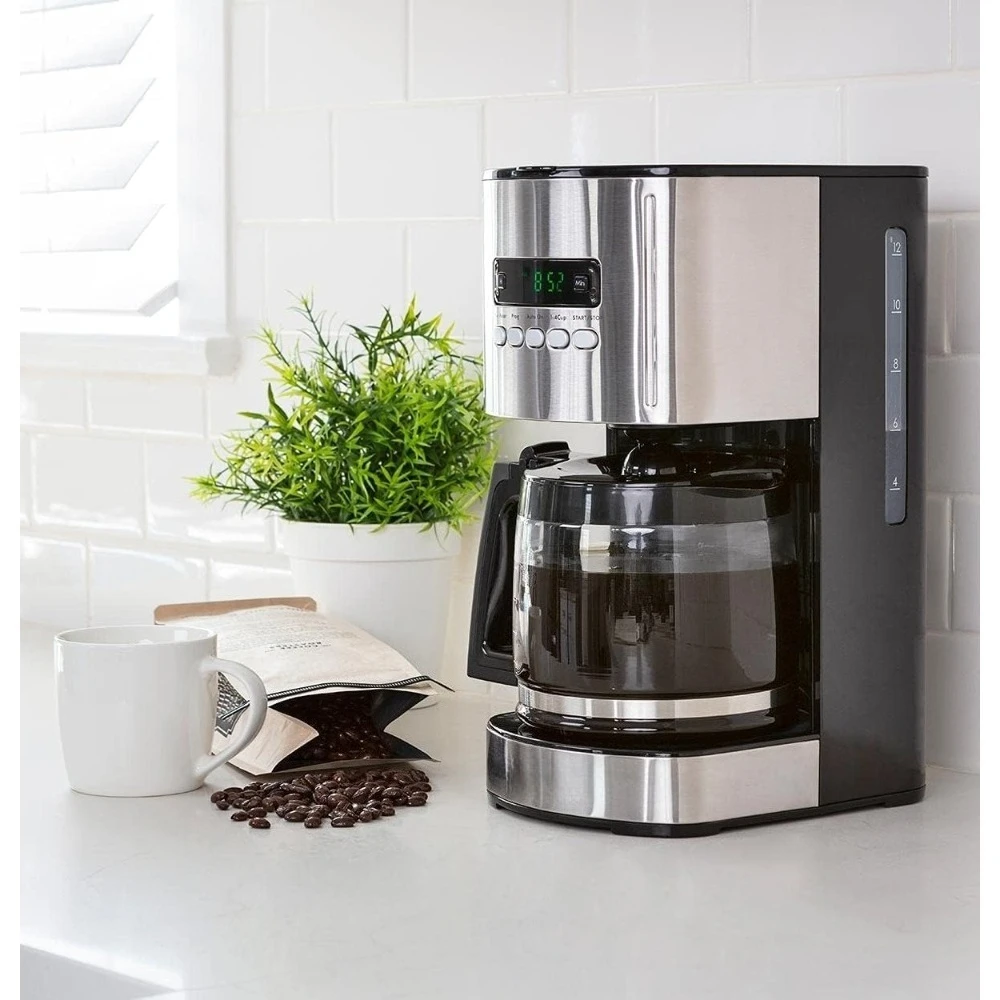 

Programmable 12 Cup Drip Coffee Maker with Glass Pot Regular and Bold Brew Auto Shut Off-Best Promotion